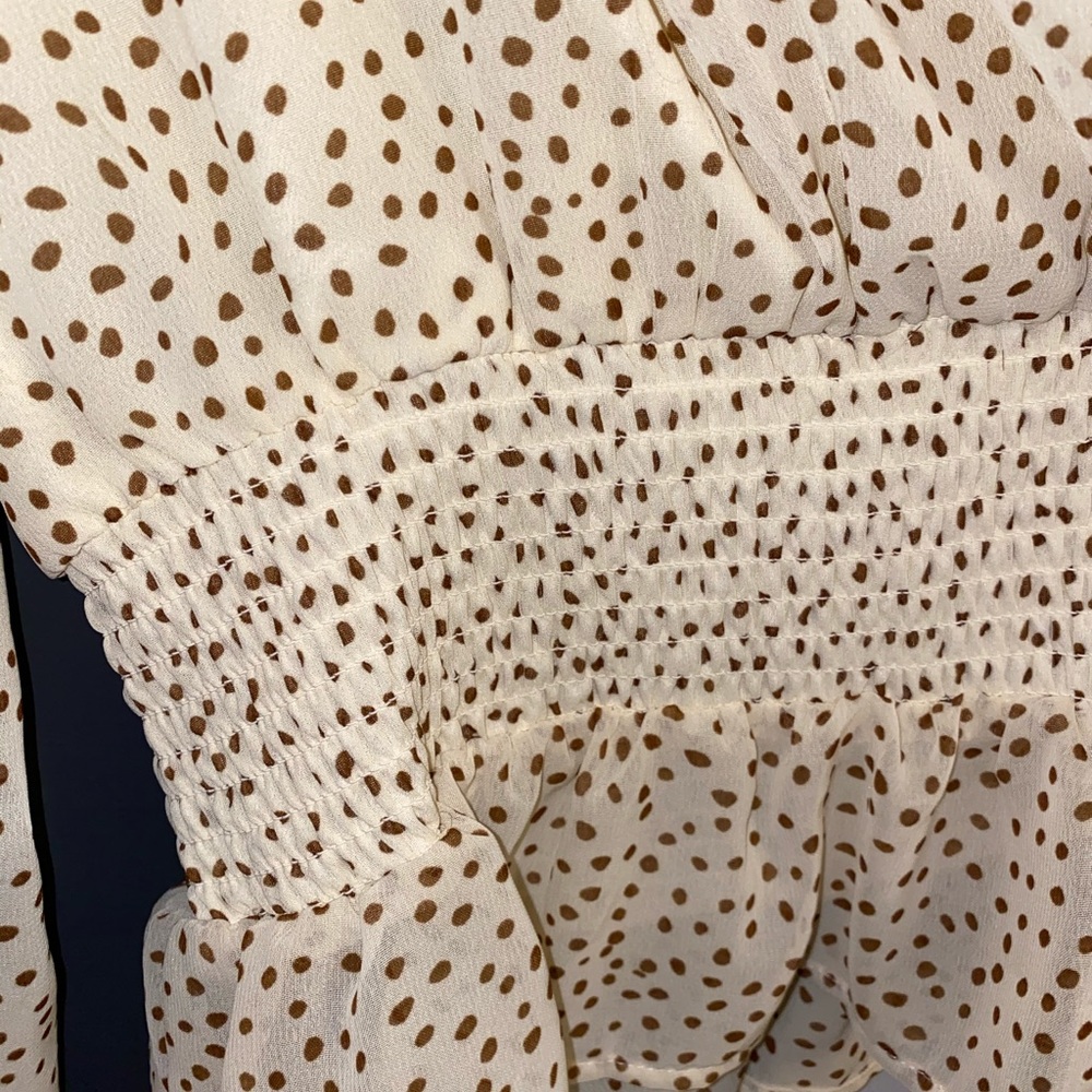 Brown and Cream Polka Dot Blouse Size: M - Picture 4 of 6